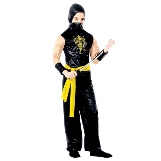 "POWER NINJA" (Oberteil mit Kapuze und muskolösen Armen, Hose, Gürtel) – Vorderansicht