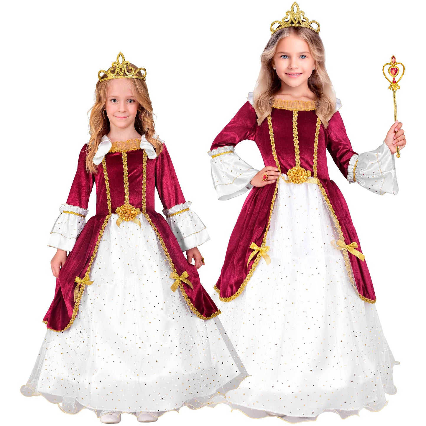 Widmann Mädchen Prinzessinnen-Kostüm Kleid mit Reifrock in Weiss Bordeaux – Produktansicht