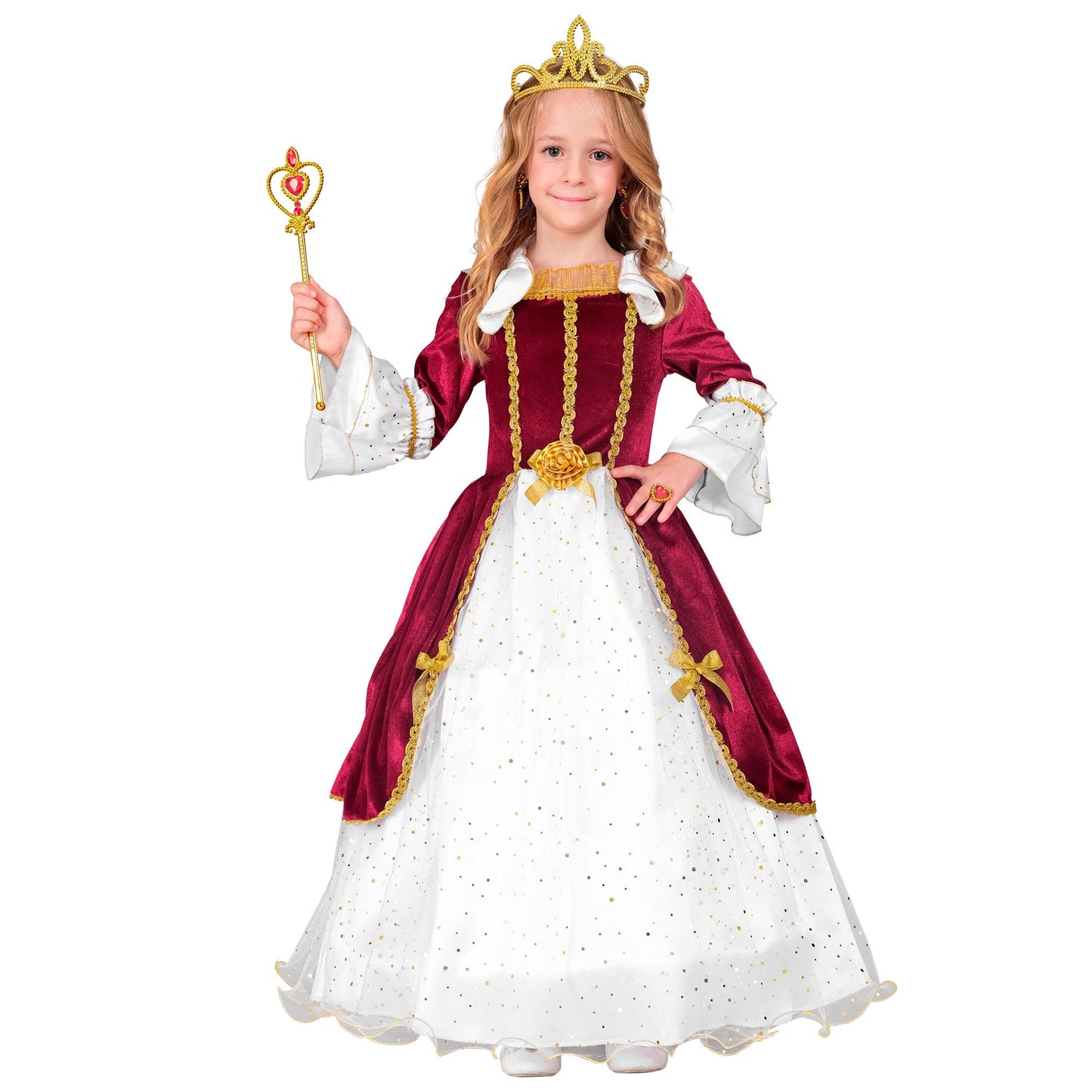Widmann Mädchen Prinzessinnen-Kostüm Kleid mit Reifrock in Weiss Bordeaux – Detailansicht