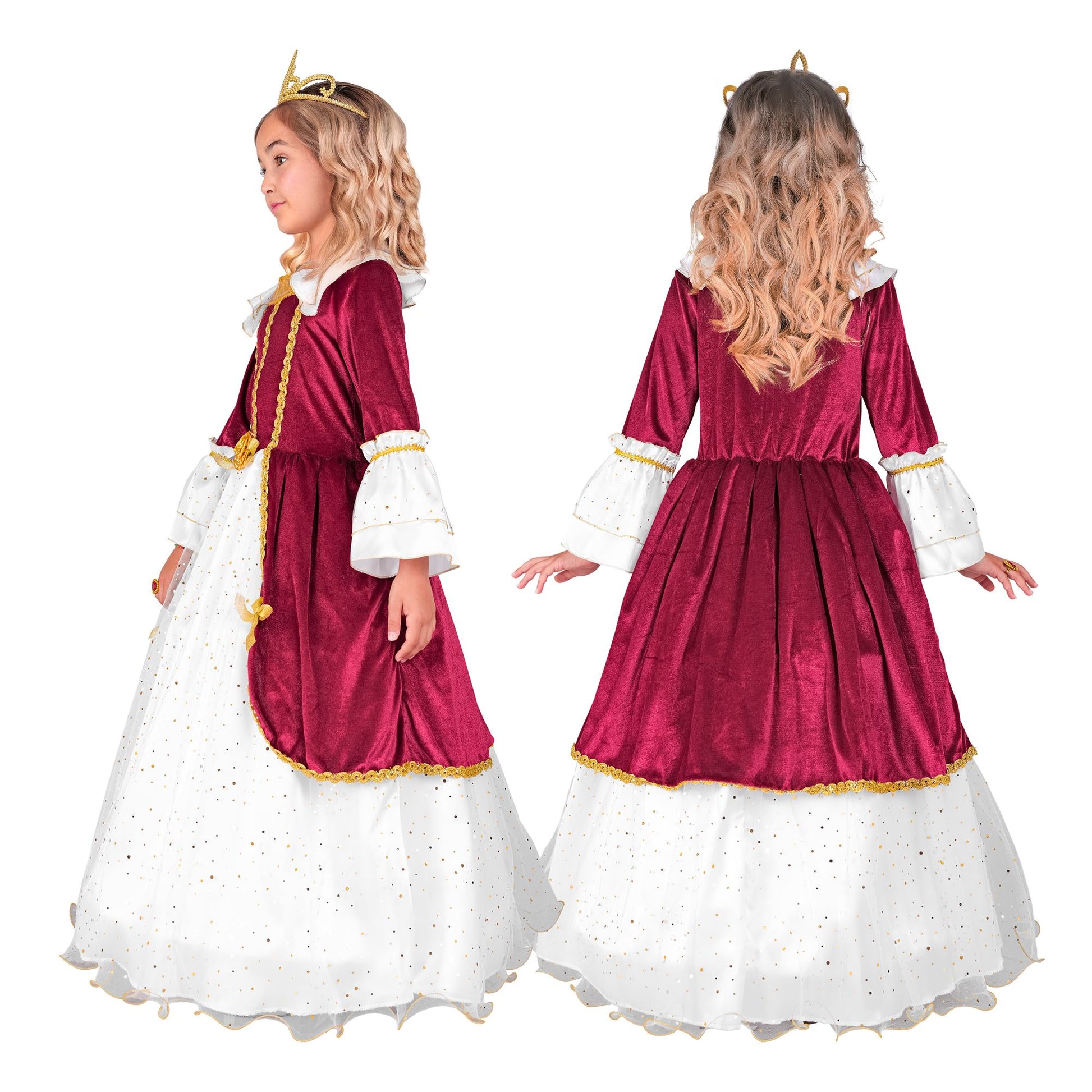 Widmann Mädchen Prinzessinnen-Kostüm Kleid mit Reifrock in Weiss Bordeaux – Rückansicht