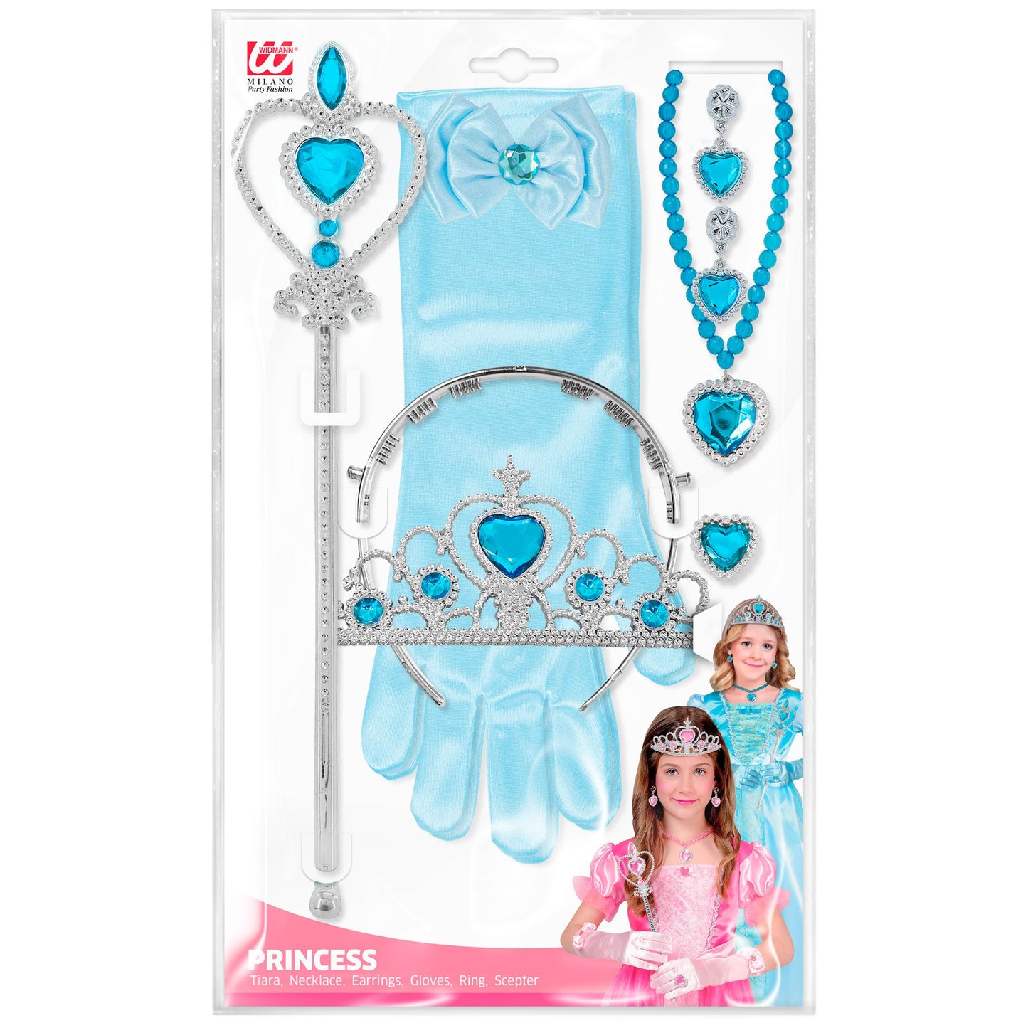 "PRINZESSIN SET (Tiara, Handschuhe, Halskette, Ohrringe, Zauberstab) – Detailansicht
