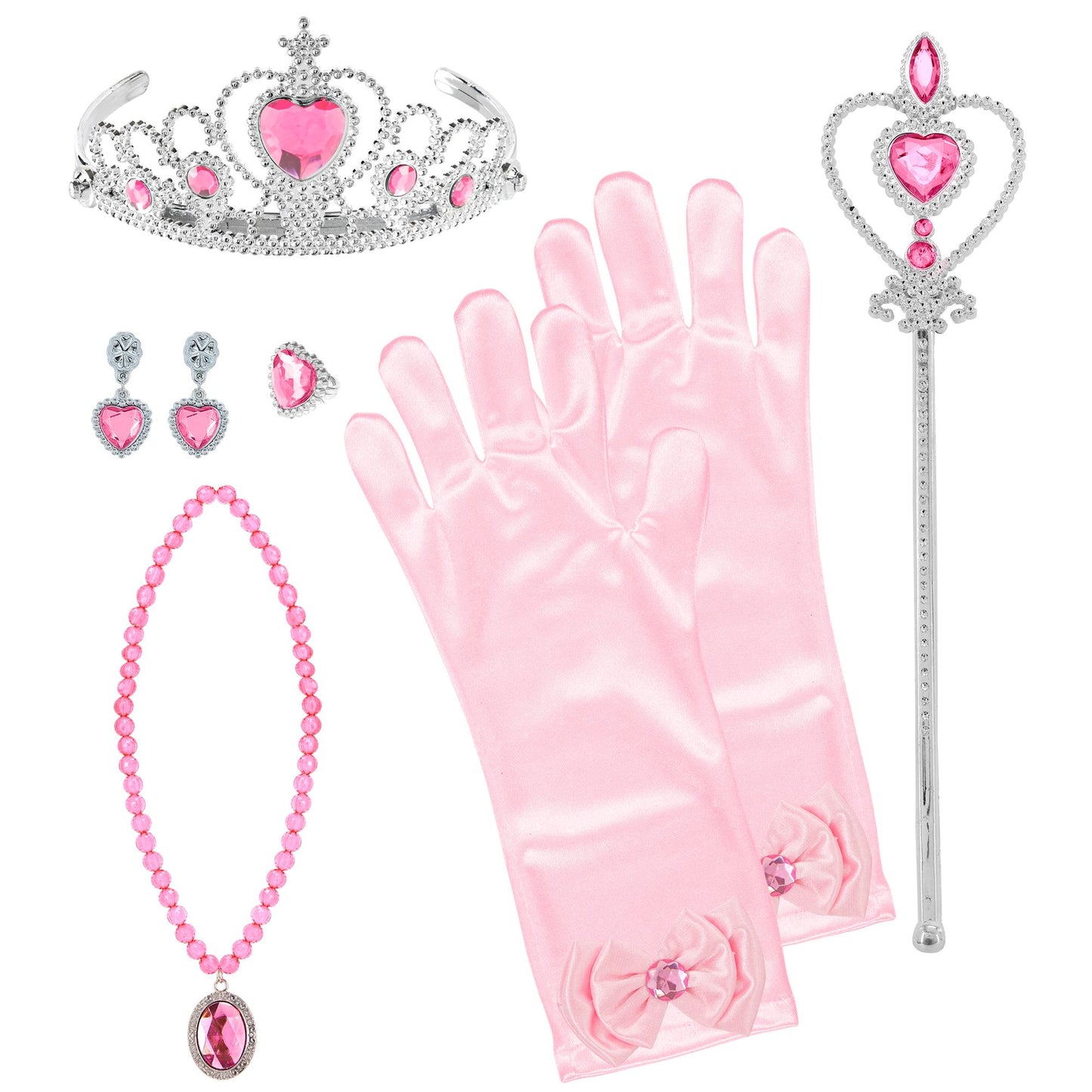 "PRINZESSIN SET (Tiara, Handschuhe, Halskette, Ohrringe, Zauberstab) – Vorderansicht