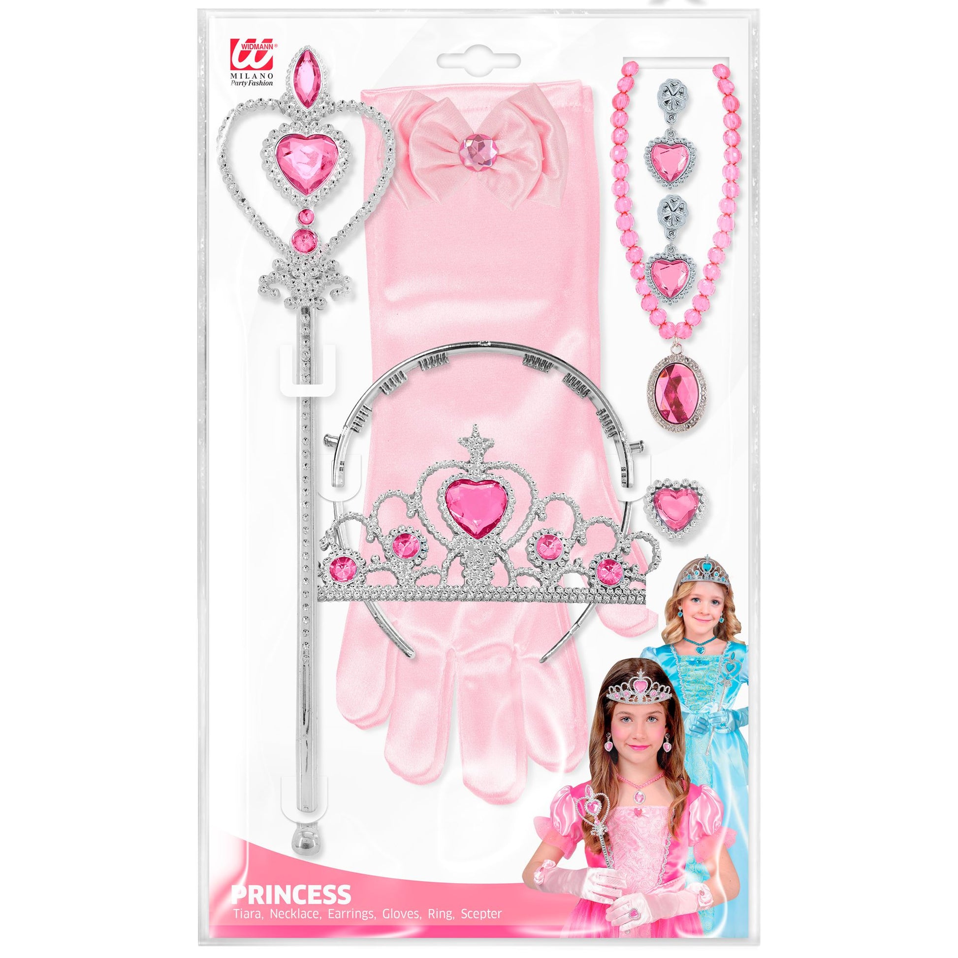 "PRINZESSIN SET (Tiara, Handschuhe, Halskette, Ohrringe, Zauberstab) – Detailansicht