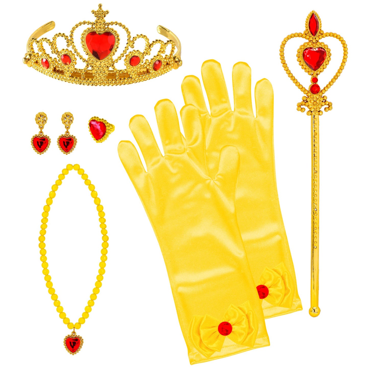 "PRINZESSIN SET (Tiara, Handschuhe, Halskette, Ohrringe, Zauberstab) – Vorderansicht