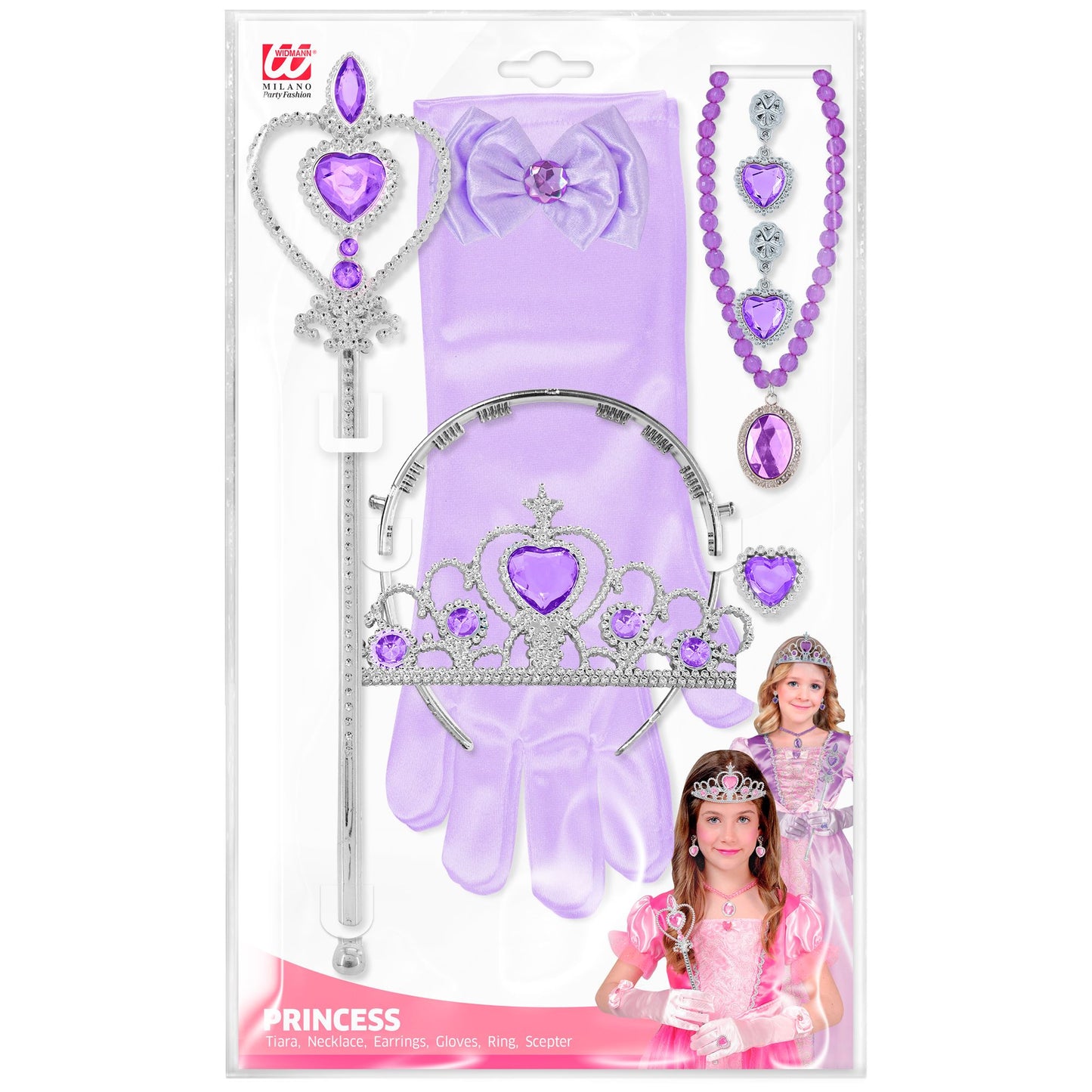 "PRINZESSIN SET (Tiara, Handschuhe, Halskette, Ohrringe, Zauberstab) – Detailansicht