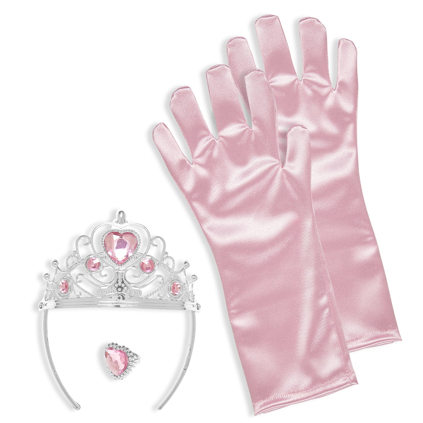 "PRINZESSINNENSET PINK" (Tiara, Handschuhe, Ring) – Vorderansicht