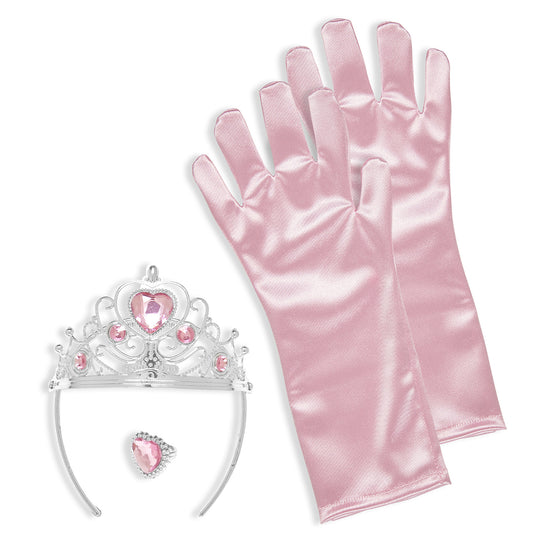 "PRINZESSINNENSET PINK" (Tiara, Handschuhe, Ring) – Vorderansicht