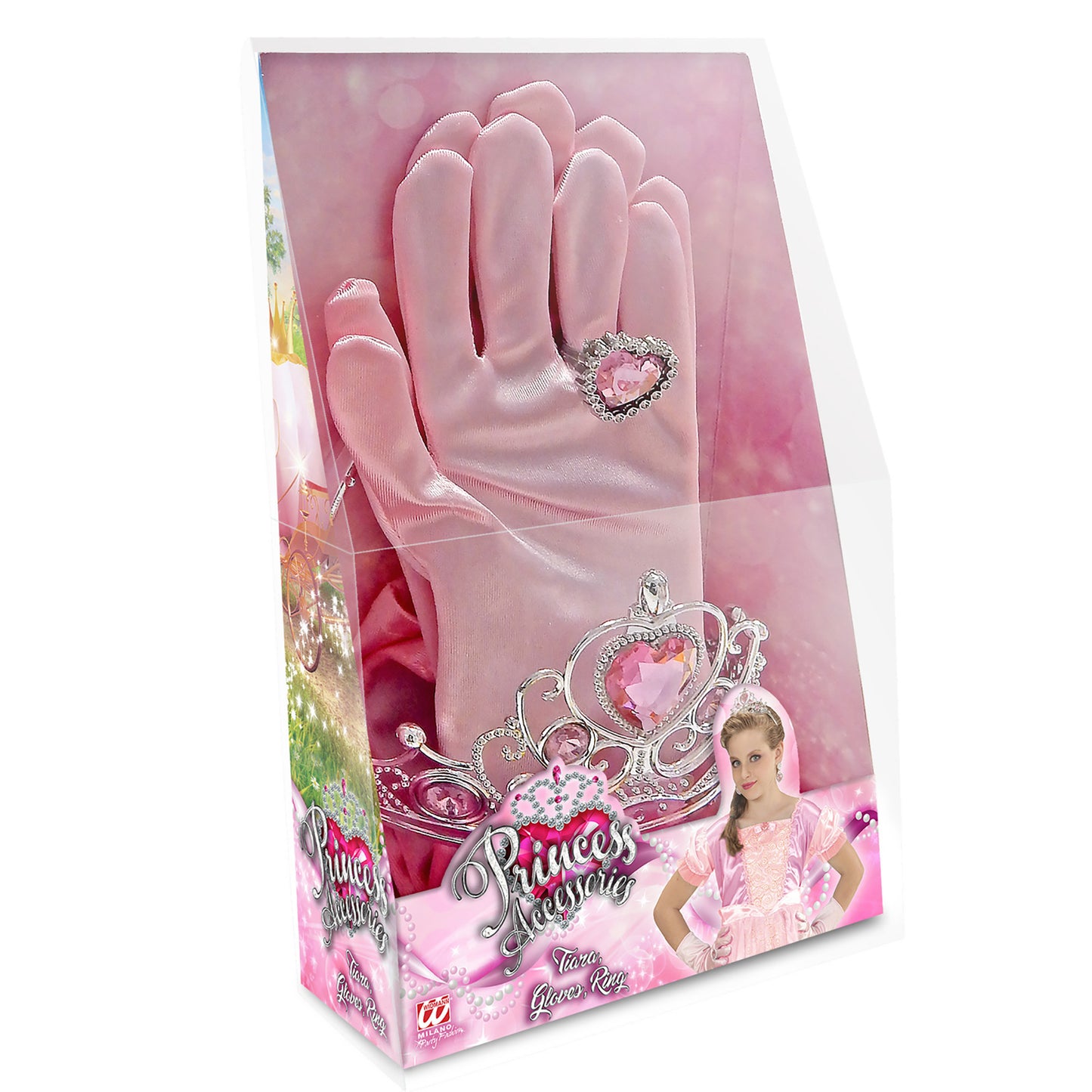 "PRINZESSINNENSET PINK" (Tiara, Handschuhe, Ring) – Detailansicht