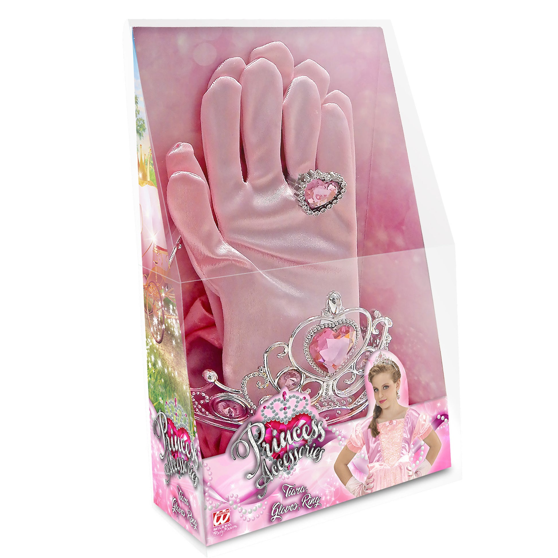 "PRINZESSINNENSET PINK" (Tiara, Handschuhe, Ring) – Detailansicht