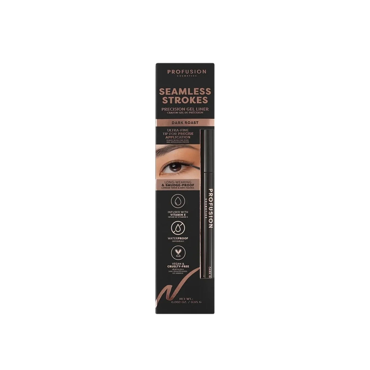 Profusion Cosmetics, Seamless Strokes, Long Lasting & Defining, Gel-Eyeliner, Dark Roast, 0.05 g