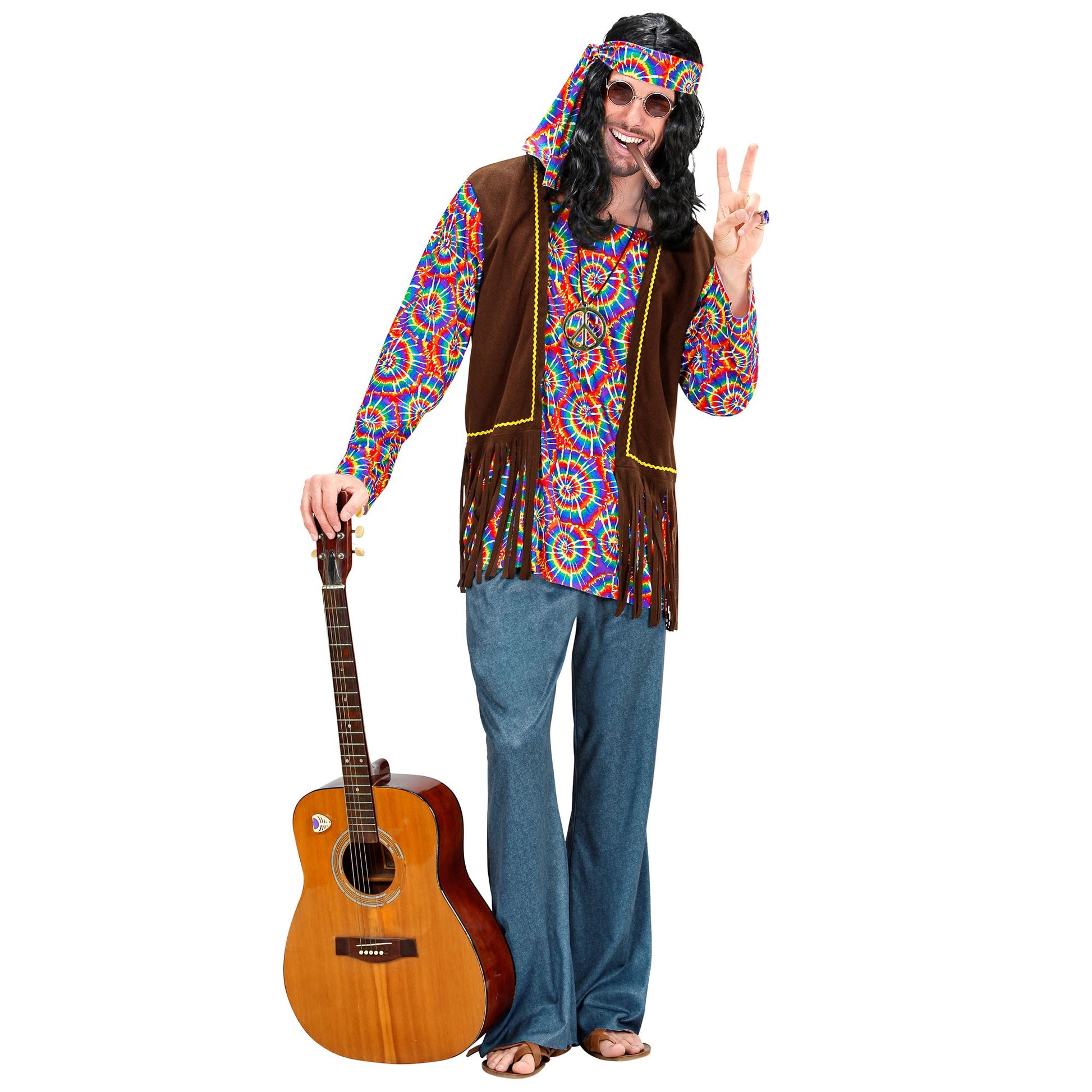 "PSYCHEDELIC HIPPIE MAN" (Hemd mit Weste, Hose, Stirnband, Kette) – Ansicht 3
