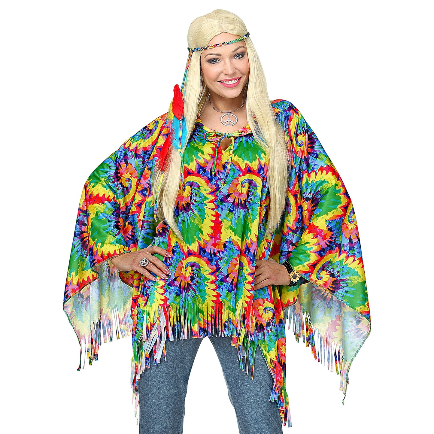 "PSYCHEDELIC HIPPIE" (Poncho, Stirnband) – Vorderansicht