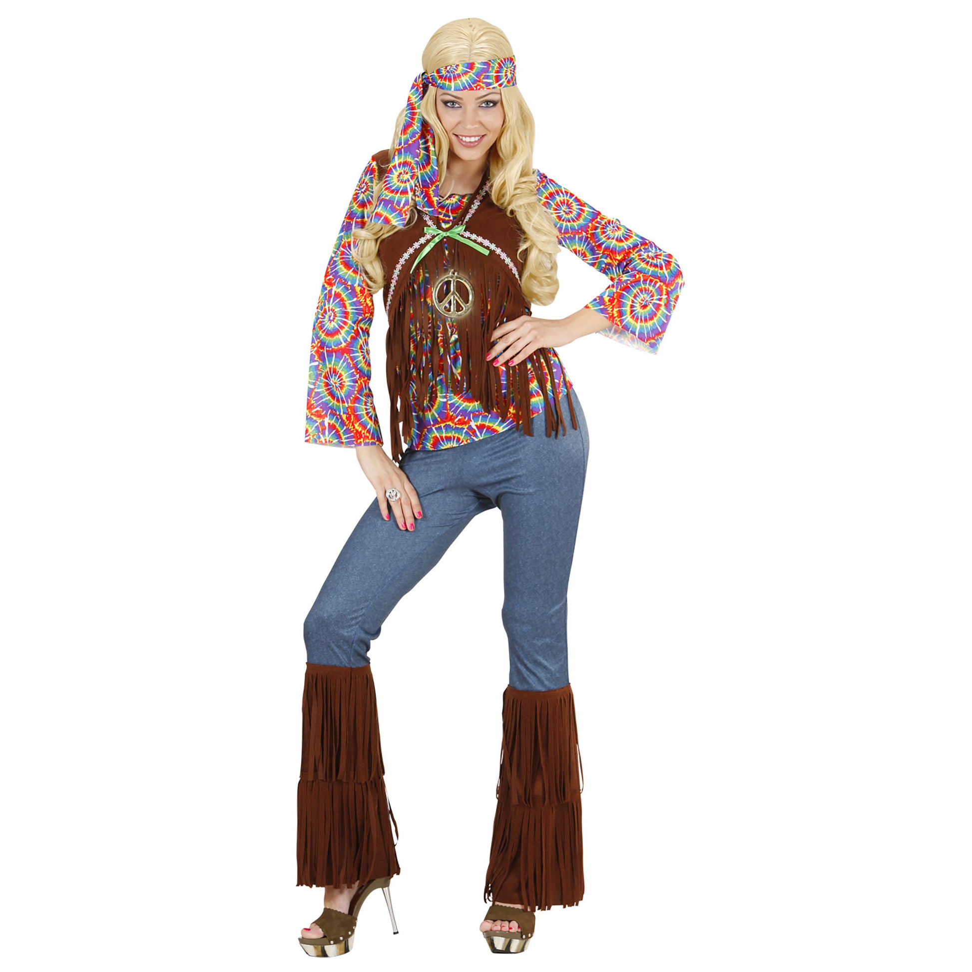 "PSYCHEDELIC HIPPIE WOMAN" (Shirt mit Weste, Hose, Stirnband, Kette) – Ansicht 3