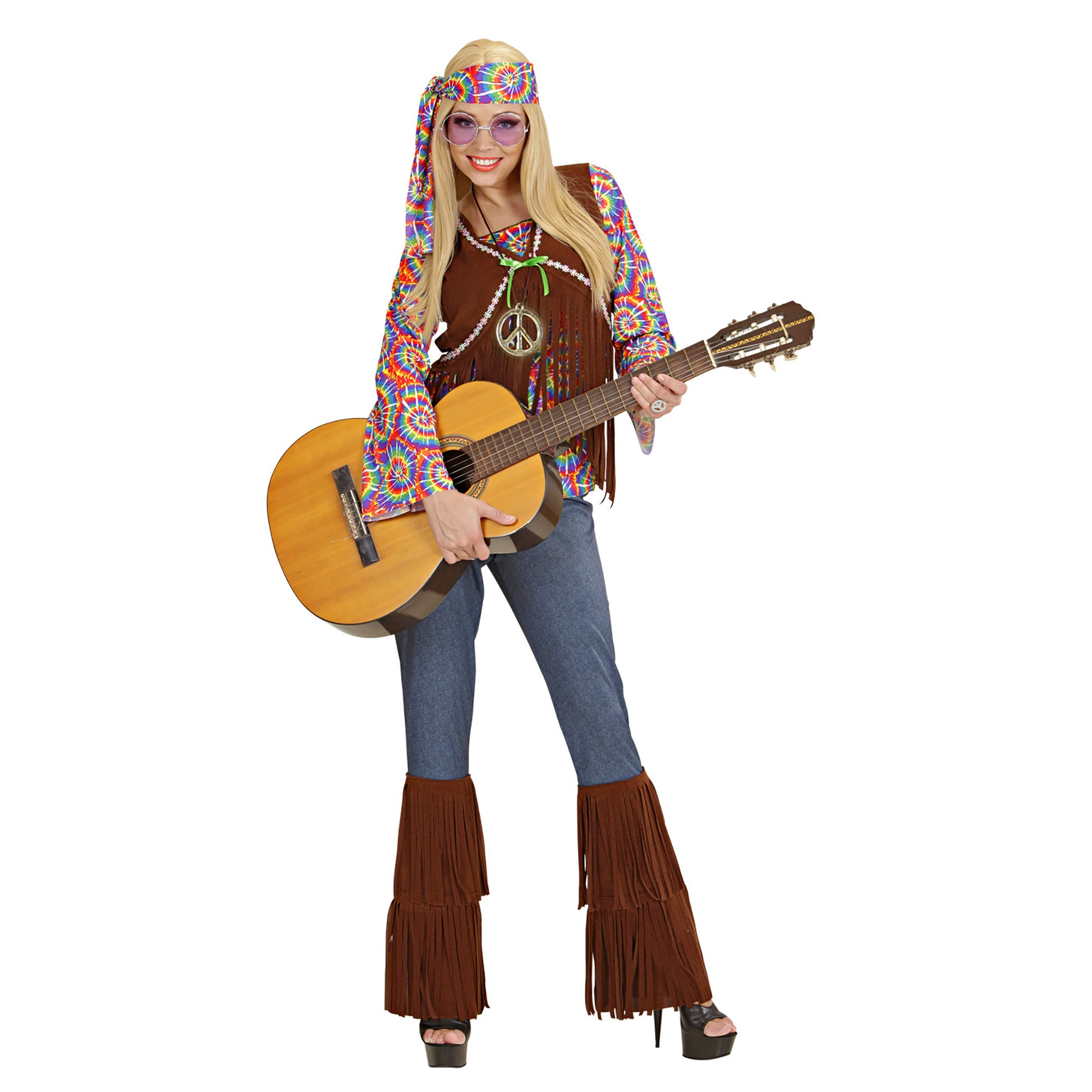 "PSYCHEDELIC HIPPIE WOMAN" (Shirt mit Weste, Hose, Stirnband, Kette) – Ansicht 4