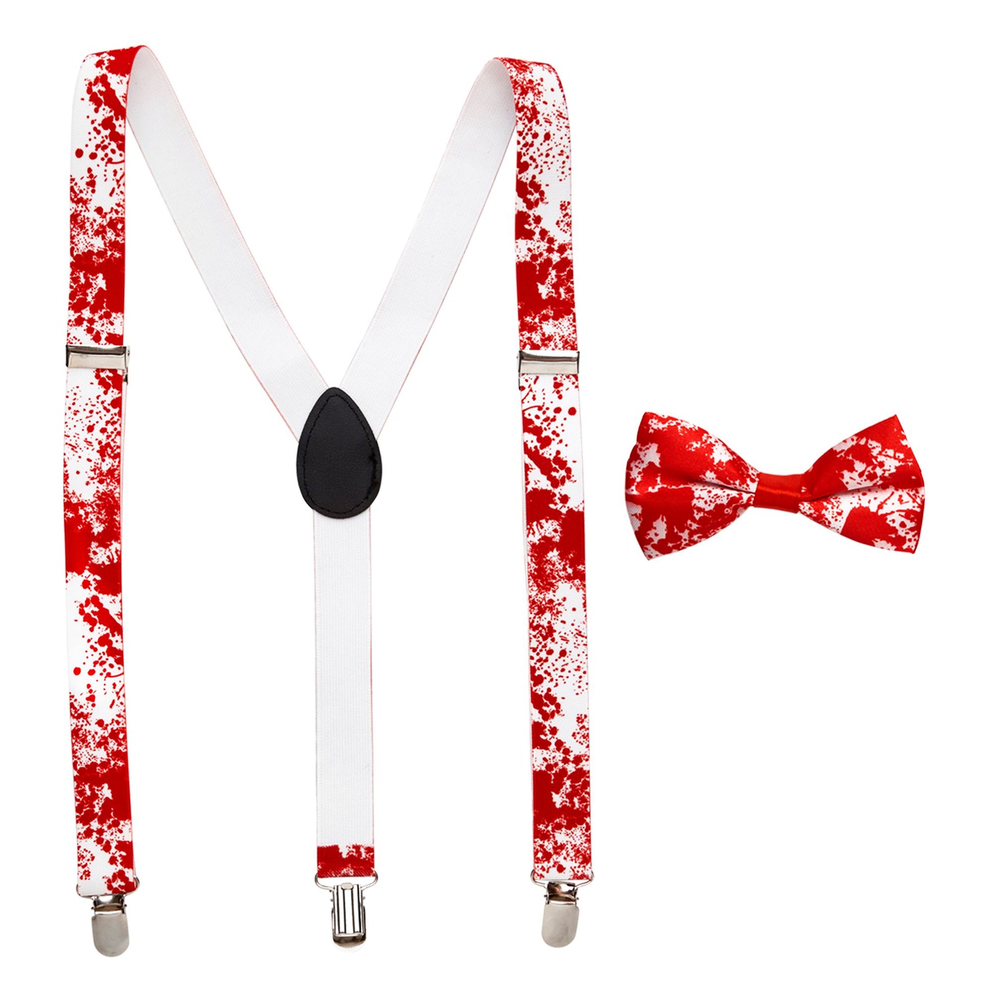 "PSYCHO SET" (Blutige Hosenträger & Fliege) – Vorderansicht