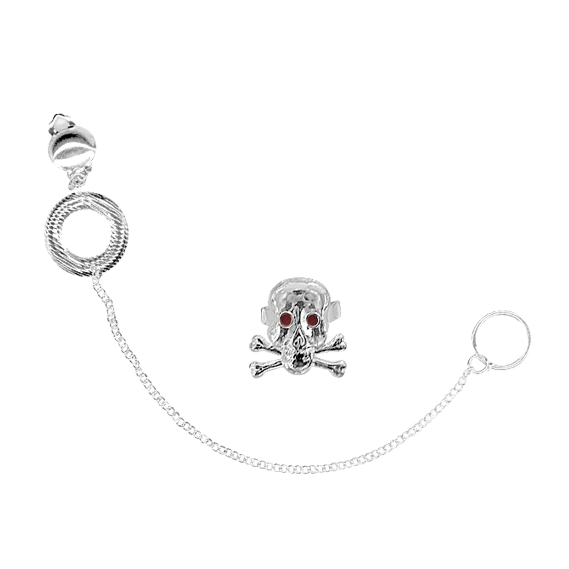 "PUNK" Set (Ohrring mit Ohr-Nase Kette, Schädel Ring) – Vorderansicht