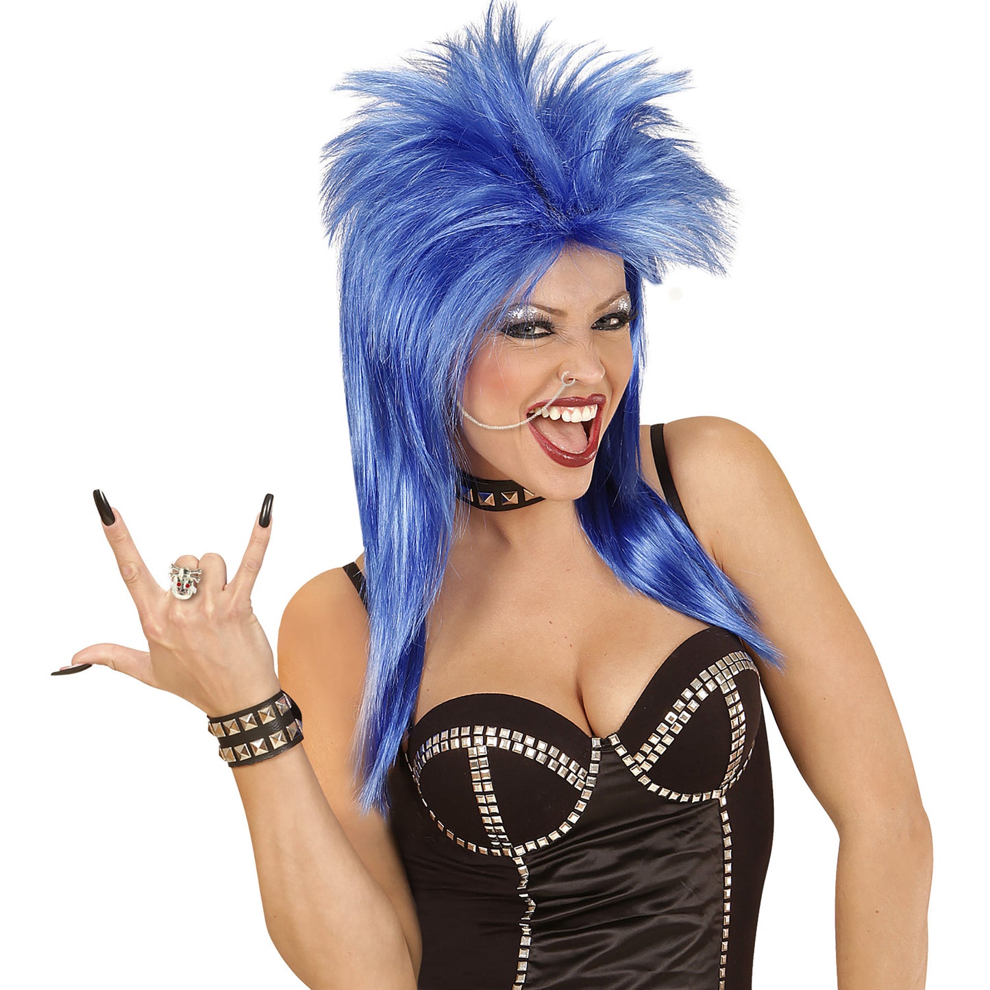 "PUNK" Set (Ohrring mit Ohr-Nase Kette, Schädel Ring) – Ansicht 3