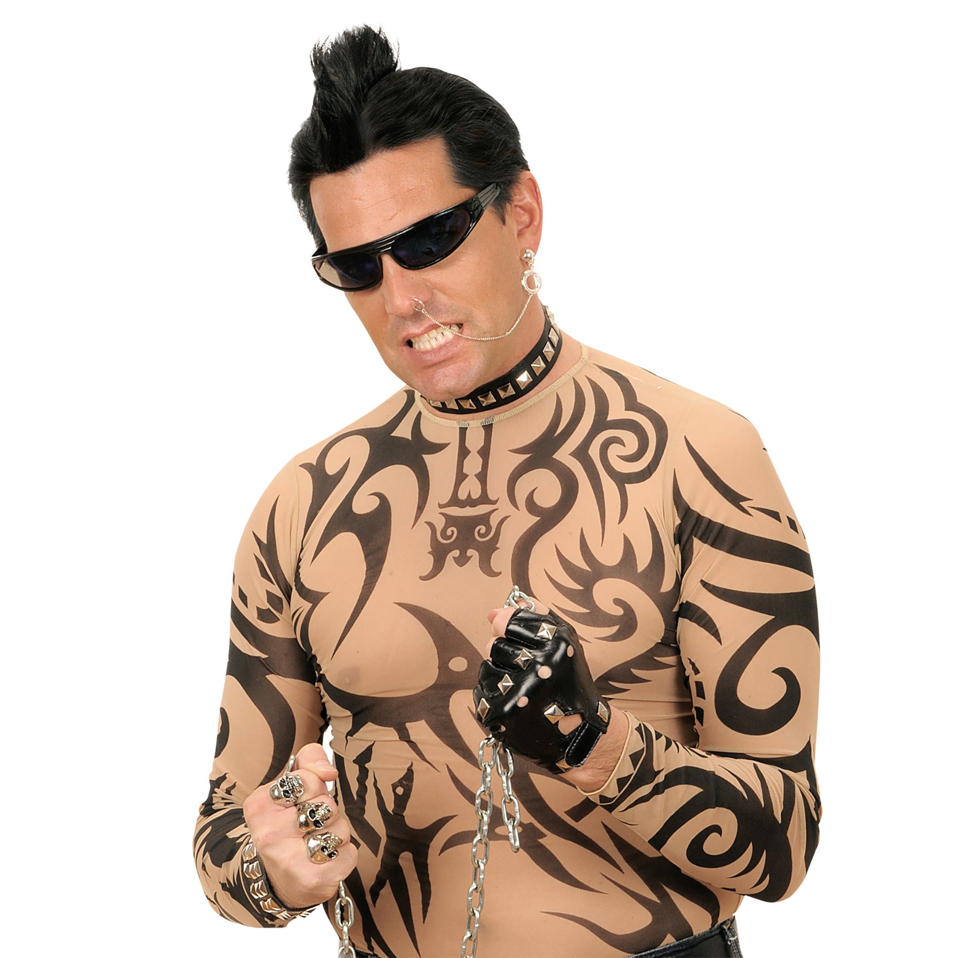 "PUNK" Set (Ohrring mit Ohr-Nase Kette, Schädel Ring) – Ansicht 4