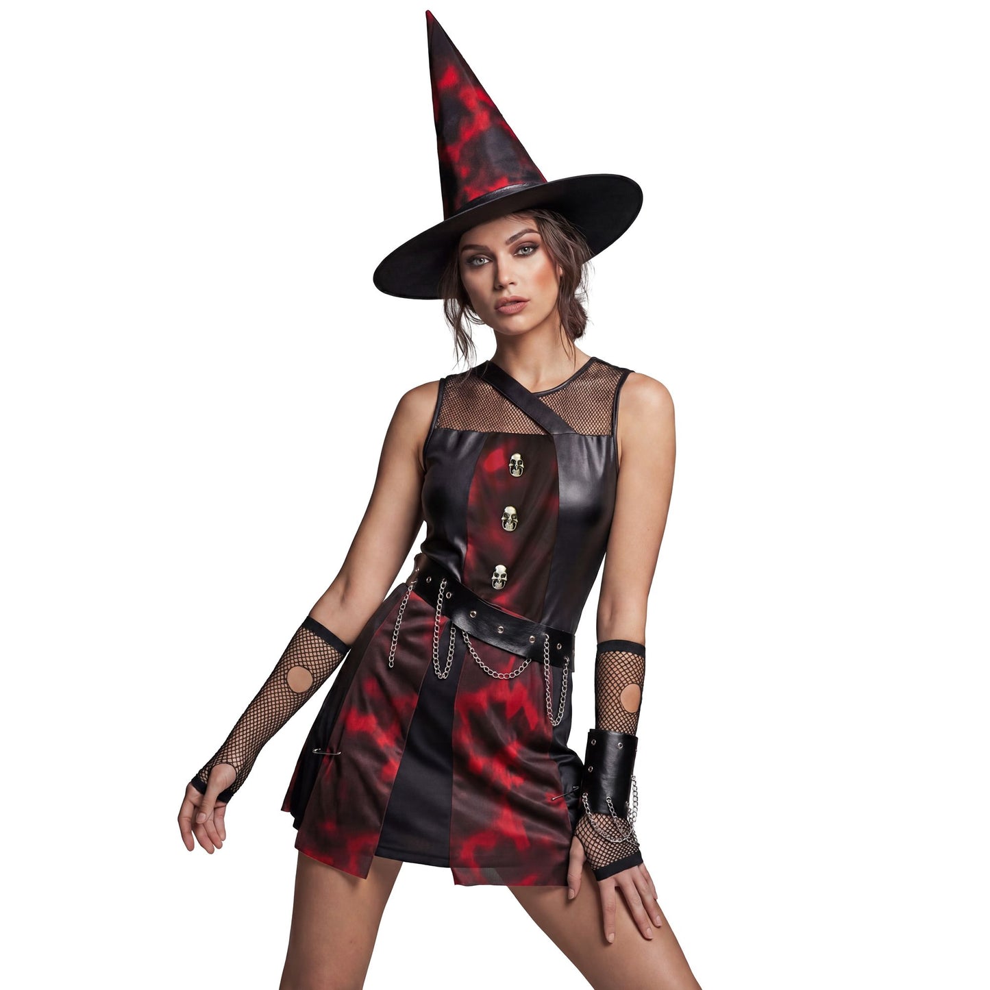 "PUNKER HEXE" (Kleid, Armband, Hut) – Vorderansicht