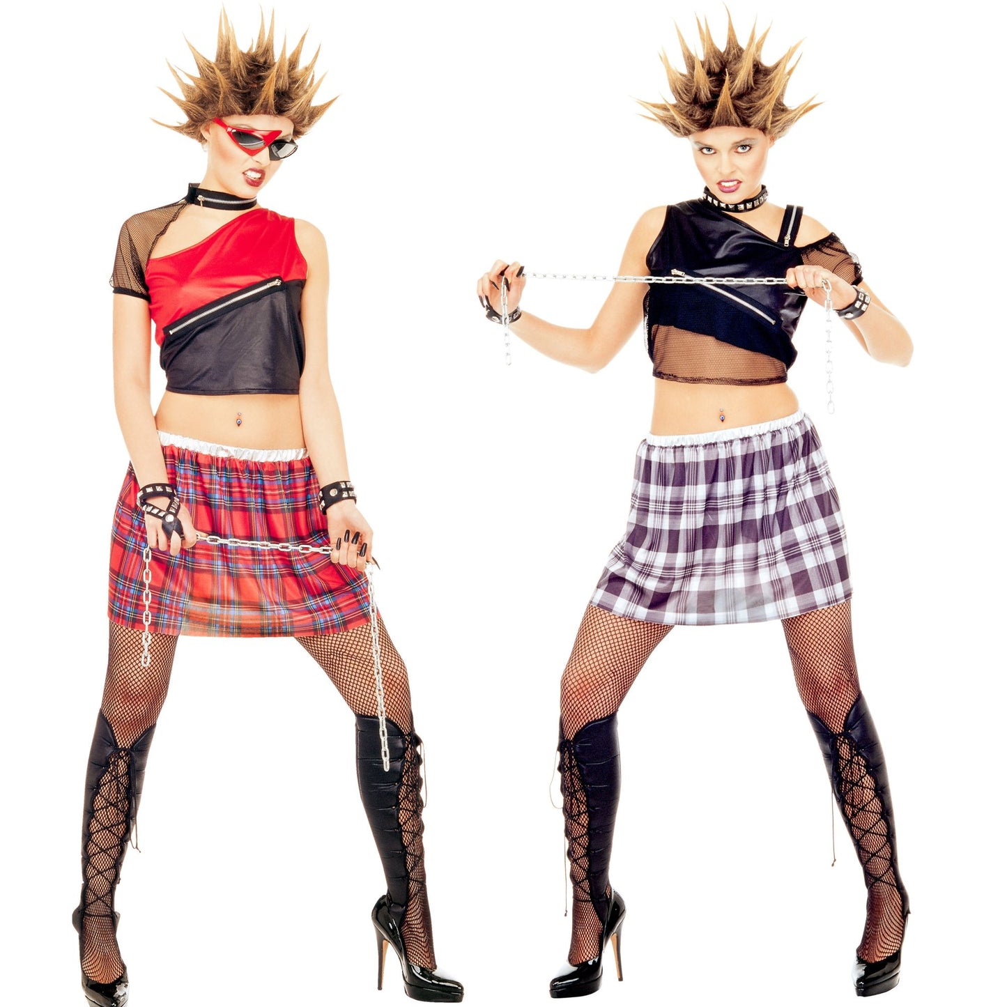 "PUNKERIN" in 2 Modellen sort. (Top, Rock, Überstiefel) – Vorderansicht