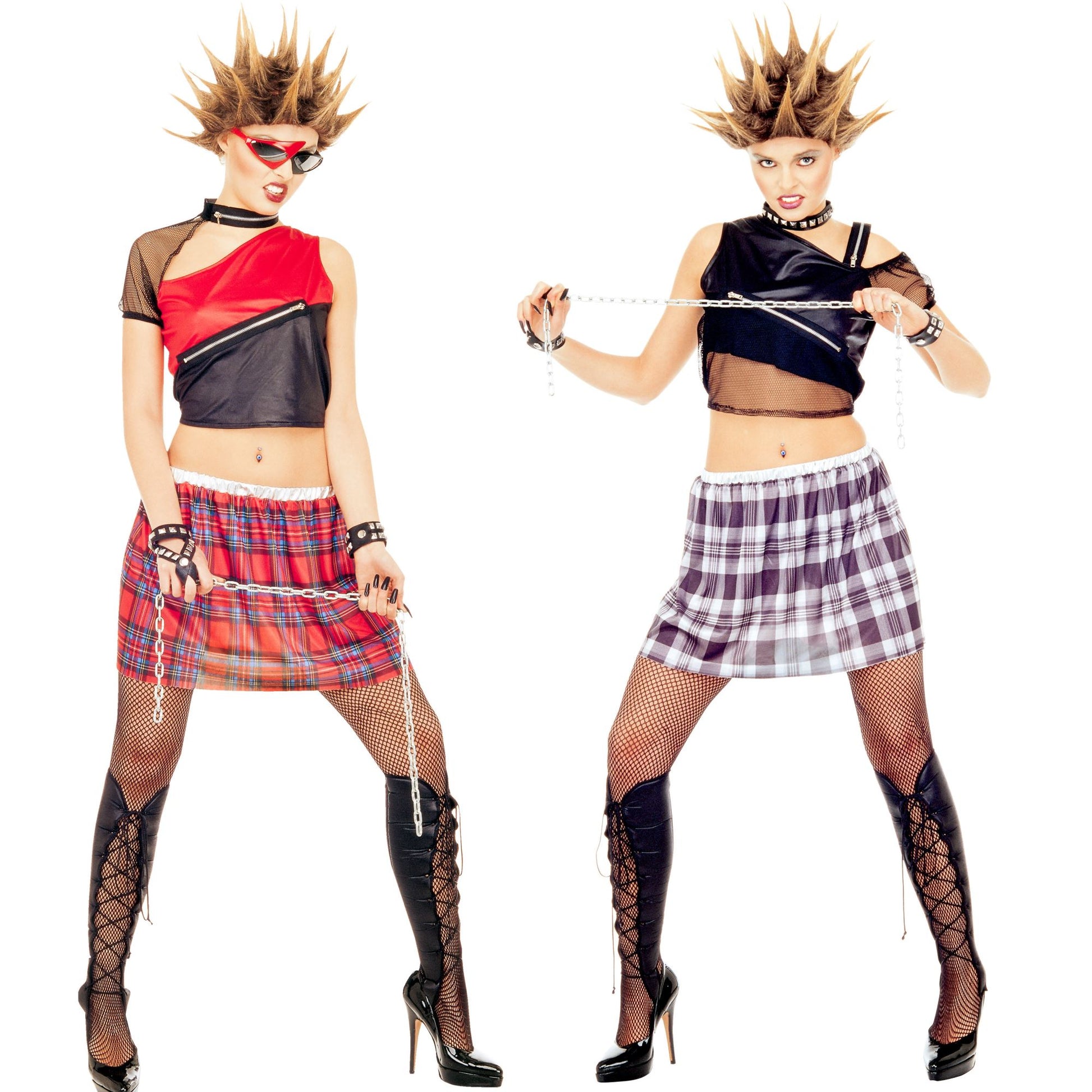 "PUNKERIN" in 2 Modellen sort. (Top, Rock, Überstiefel) – Vorderansicht