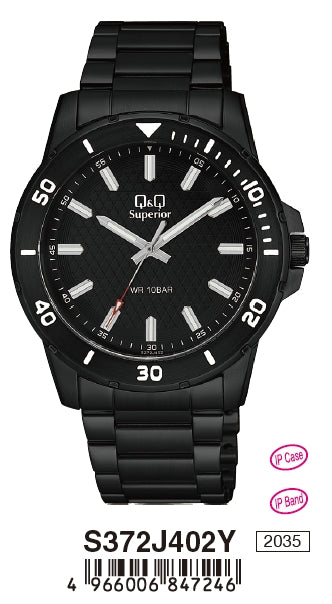 Q&Q SUPERIOR S372J402Y Only Time Armbanduhr 42 mm Schwarz
