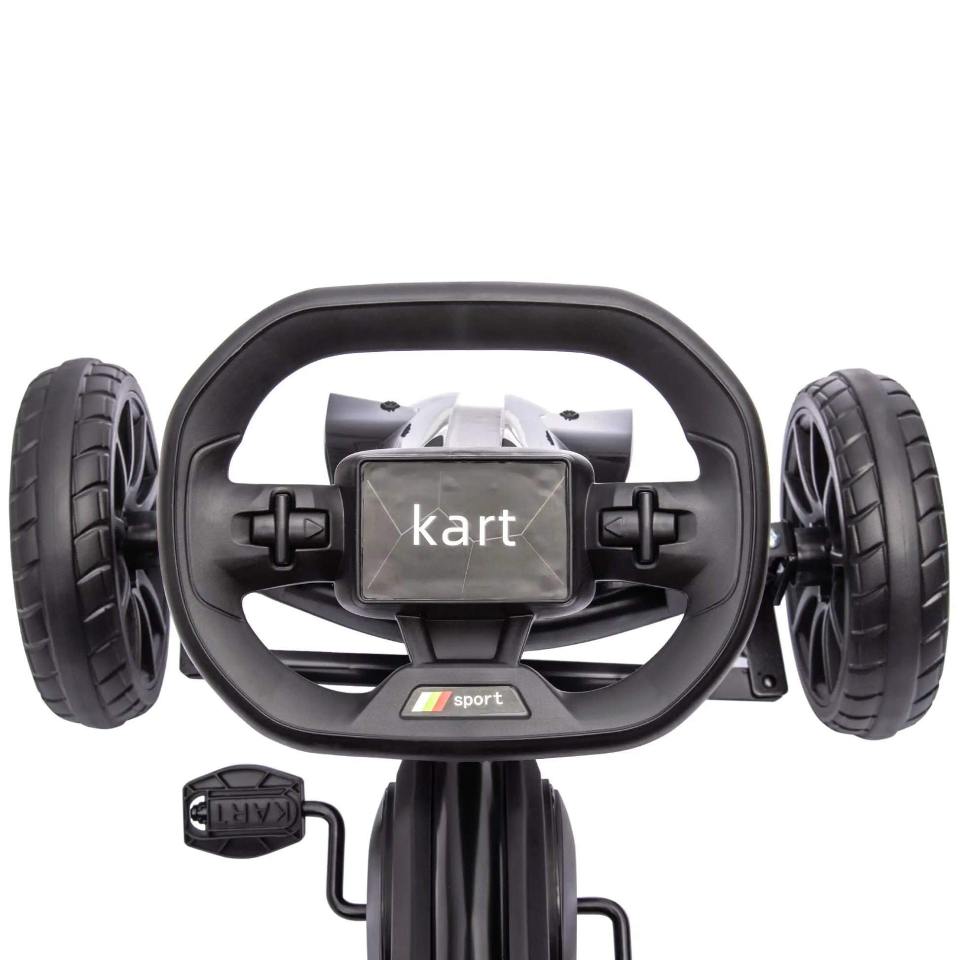 Schwarzes HOMCOM Go-Kart für Kinder mit verstellbarem Sitz und Handbremse.