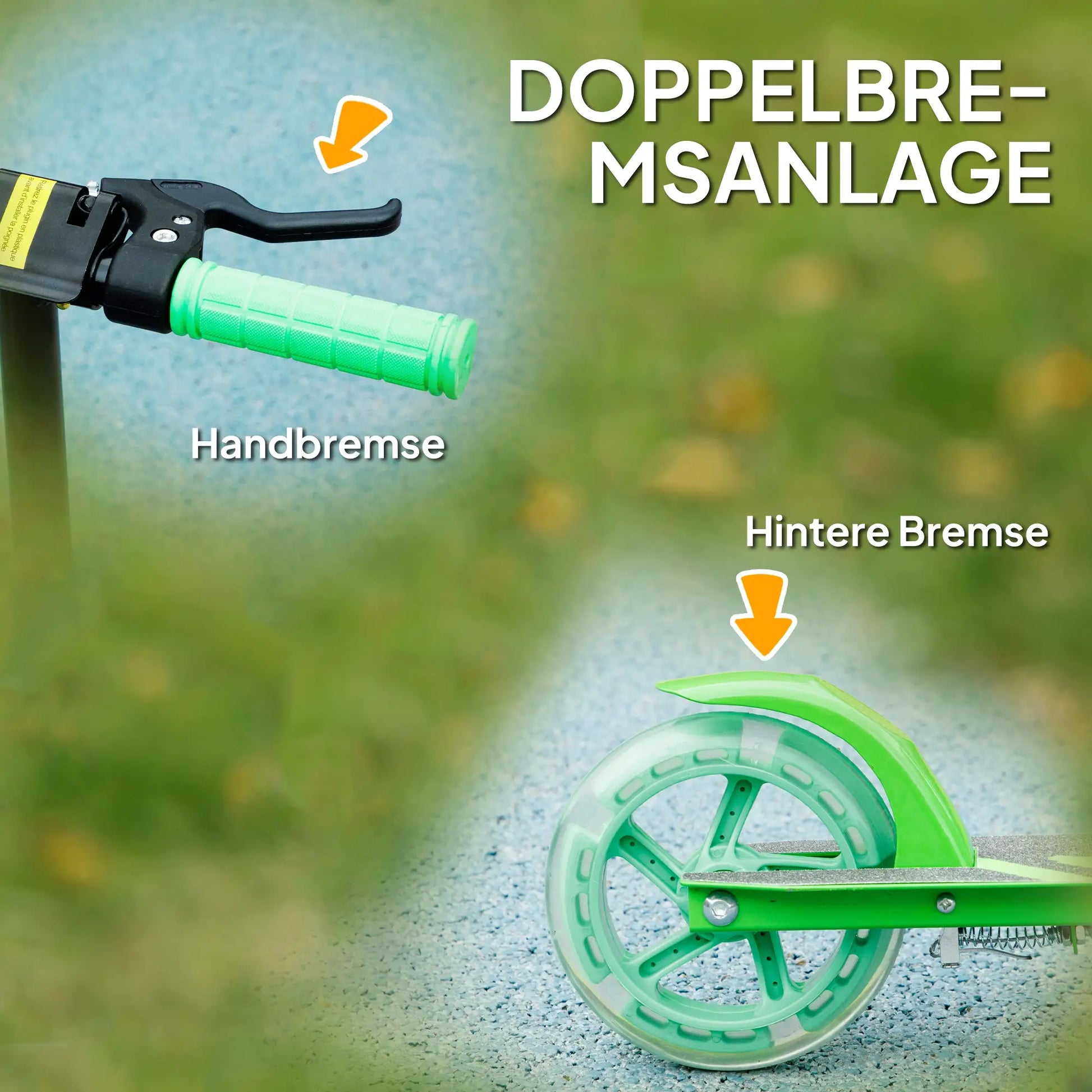 Grüner klappbarer Kinderroller mit höhenverstellbarem Lenker und leuchtenden Rädern für 3-8 Jahre.