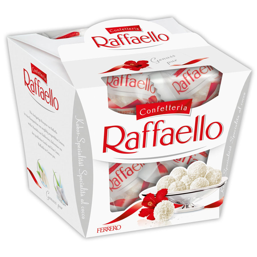 Ferrero Raffaello 150 g Geschenkverpackung mit 14 Kokospralinen und Mandeln – Produktansicht