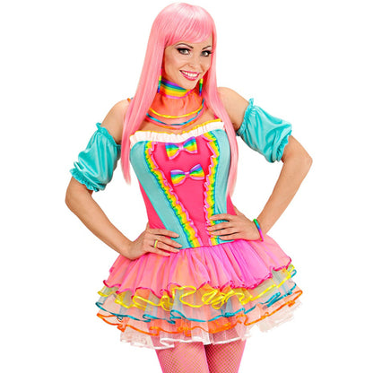 "RAINBOW FANTASY GIRL" (Korsett, Tutu, Oberarmstulpen, Halsband) – Vorderansicht