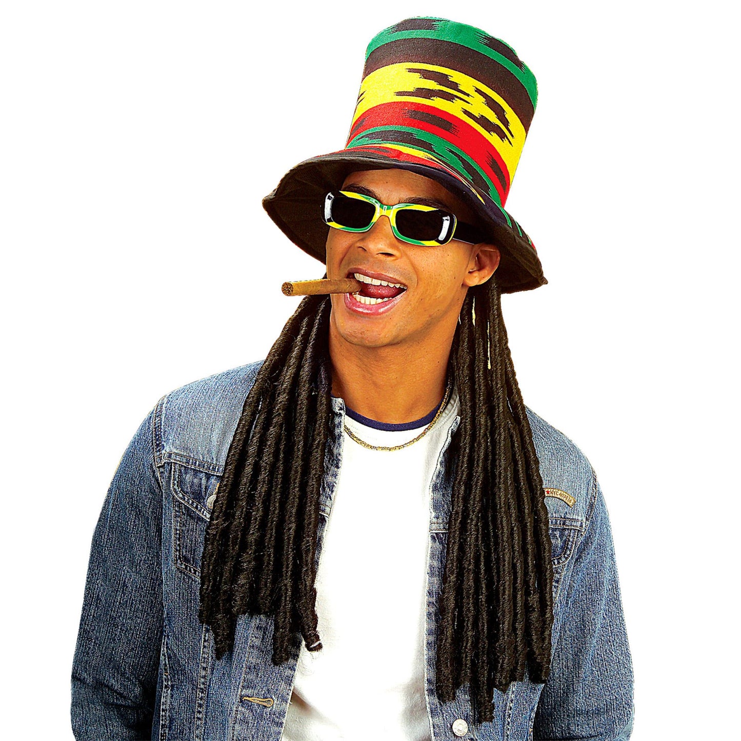 "RASTA ZYLINDERHUT MIT DREADLOCKS" – Vorderansicht