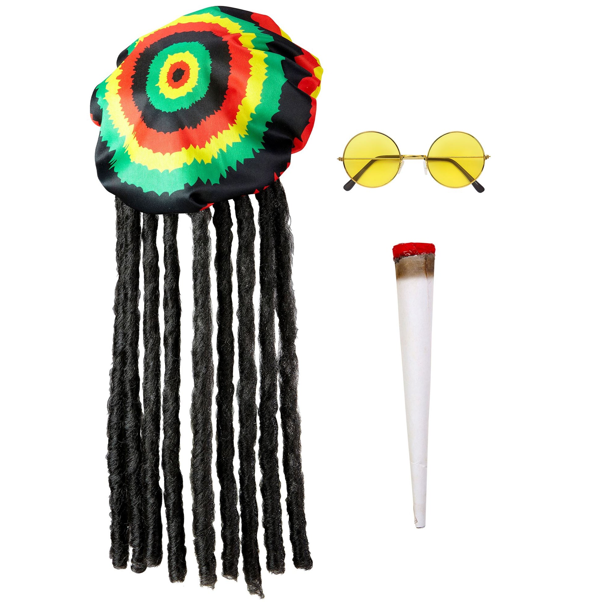 "RASTAMANN" (Mütze mit Dreadlocks, Brille, Joint) – Vorderansicht
