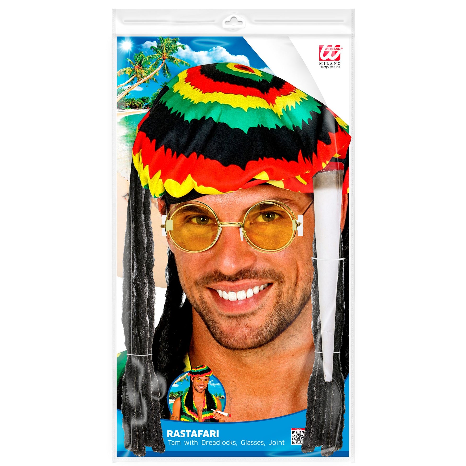"RASTAMANN" (Mütze mit Dreadlocks, Brille, Joint) – Detailansicht
