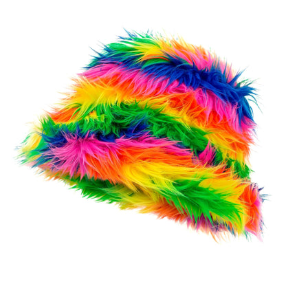Widmann Regenbogen Plüsch Anglerhut Fischerhut für Fasnacht und Karneval – Detailansicht