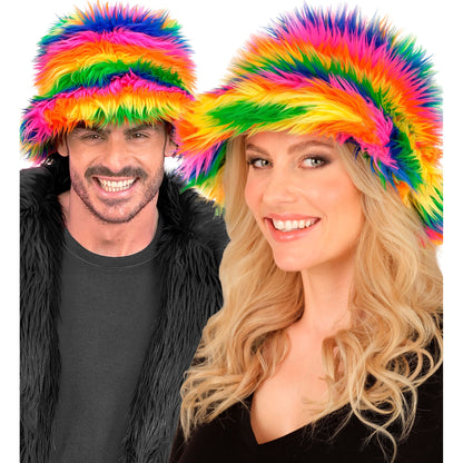 Widmann Regenbogen Plüsch Anglerhut Fischerhut für Fasnacht und Karneval – Rückansicht