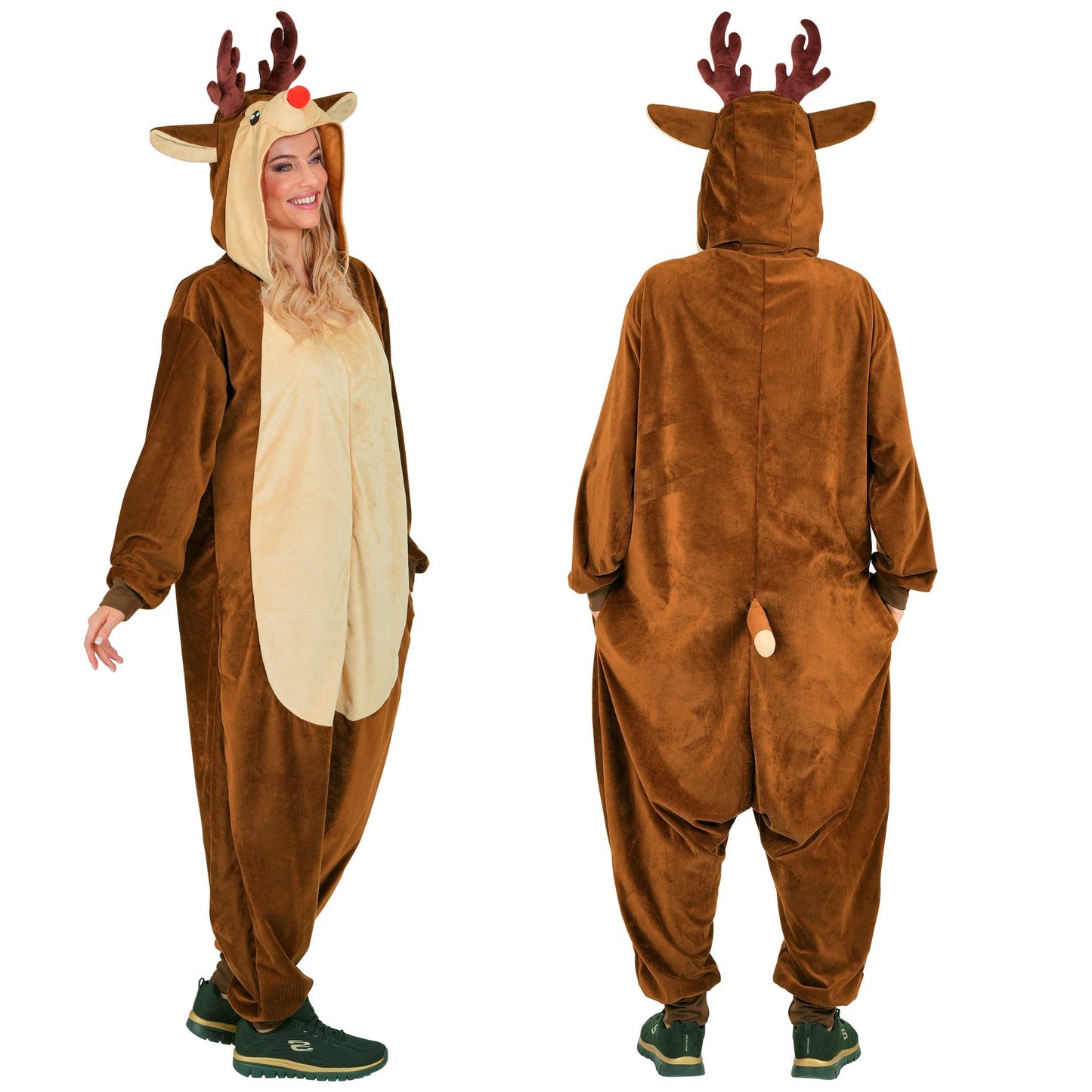Widmann Plüsch Rentier Kostüm Overall Onesie mit Kapuze Braun – Detailansicht
