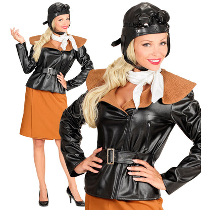 "RETRO AVIATOR GIRL" (Jacke, Rock,Schal, Hut) – Vorderansicht