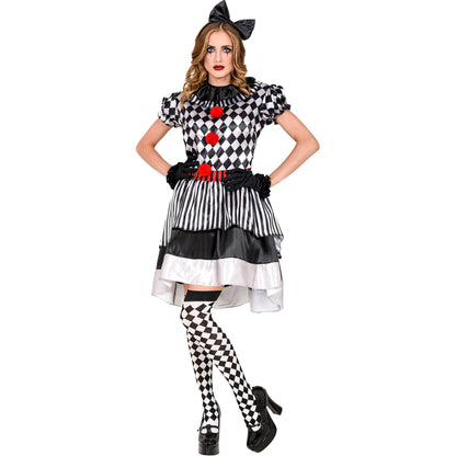 "RETRO CLOWN" (Kleid mit Clownkragen, Haarschleife, Handschuhe) – Detailansicht