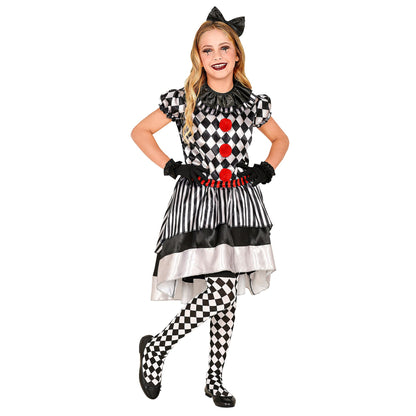 "RETRO CLOWN" (Kleid mit Clownkragen, Haarschleife, Handschuhe) – Detailansicht