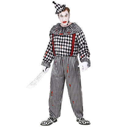 "RETRO CLOWN" (Overall mit Clownkragen und Hosenträgern, Kopfbedeckung) – Vorderansicht