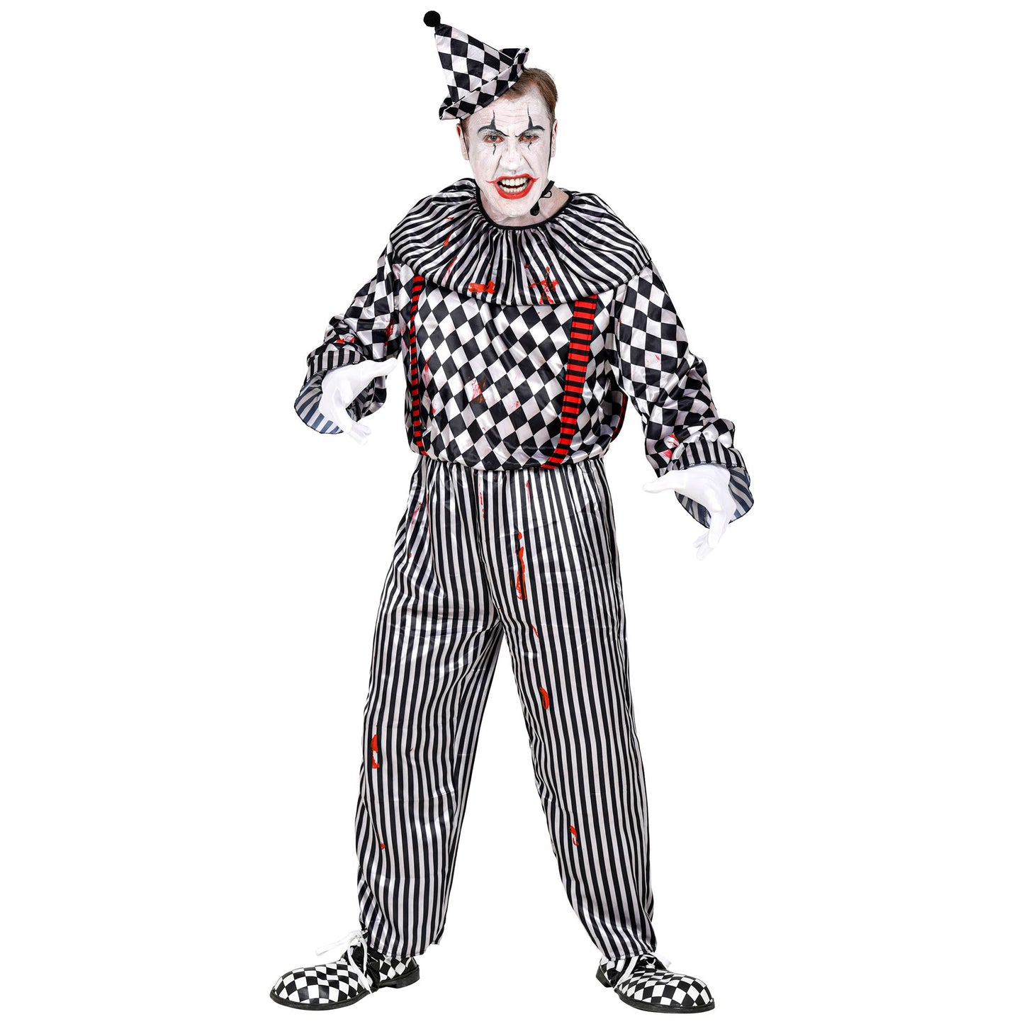 "RETRO CLOWN" (Overall mit Clownkragen und Hosenträgern, Kopfbedeckung) – Detailansicht