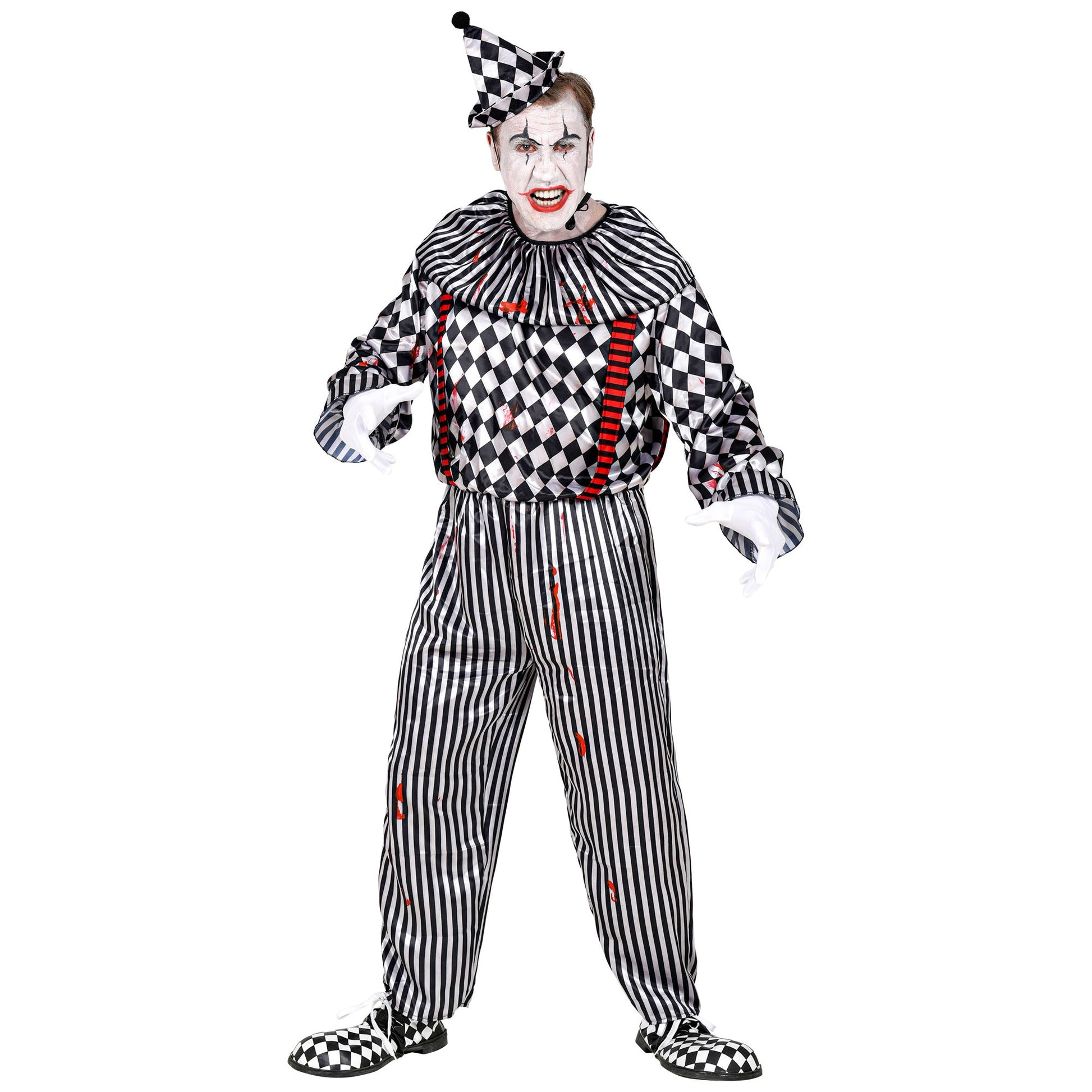 "RETRO CLOWN" (Overall mit Clownkragen und Hosenträgern, Kopfbedeckung) – Detailansicht
