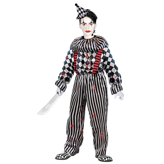 "RETRO CLOWN" (Overall mit Clownkragen und Hosenträgern, Kopfbedeckung) – Vorderansicht