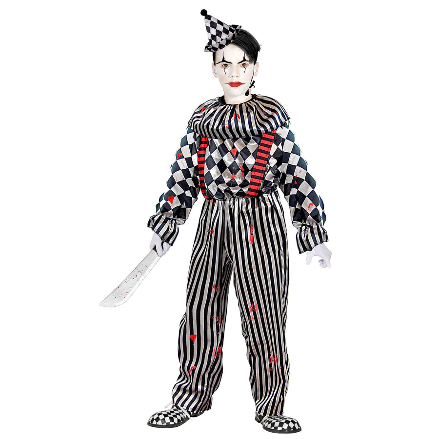 "RETRO CLOWN" (Overall mit Clownkragen und Hosenträgern, Kopfbedeckung) – Vorderansicht
