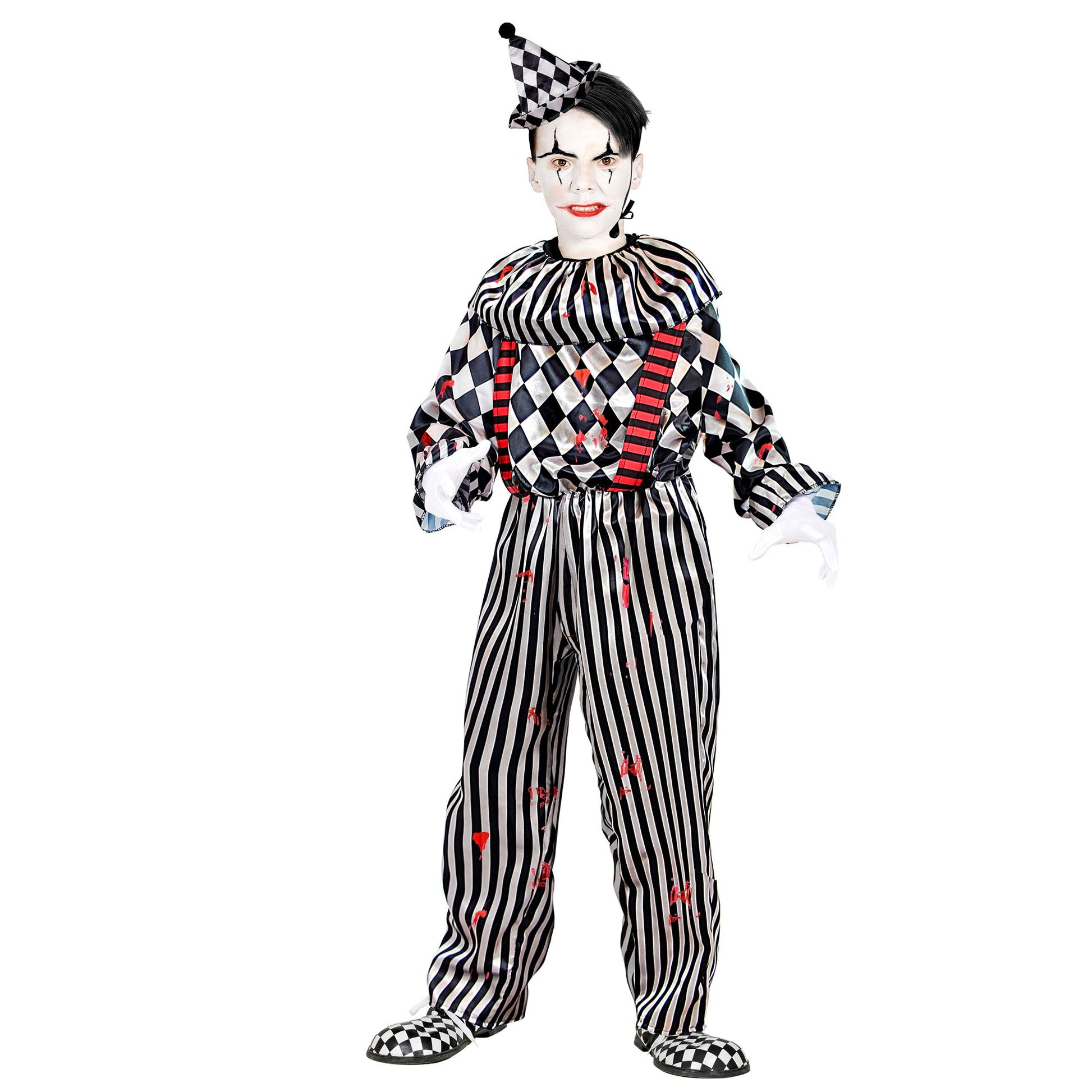 "RETRO CLOWN" (Overall mit Clownkragen und Hosenträgern, Kopfbedeckung) – Detailansicht