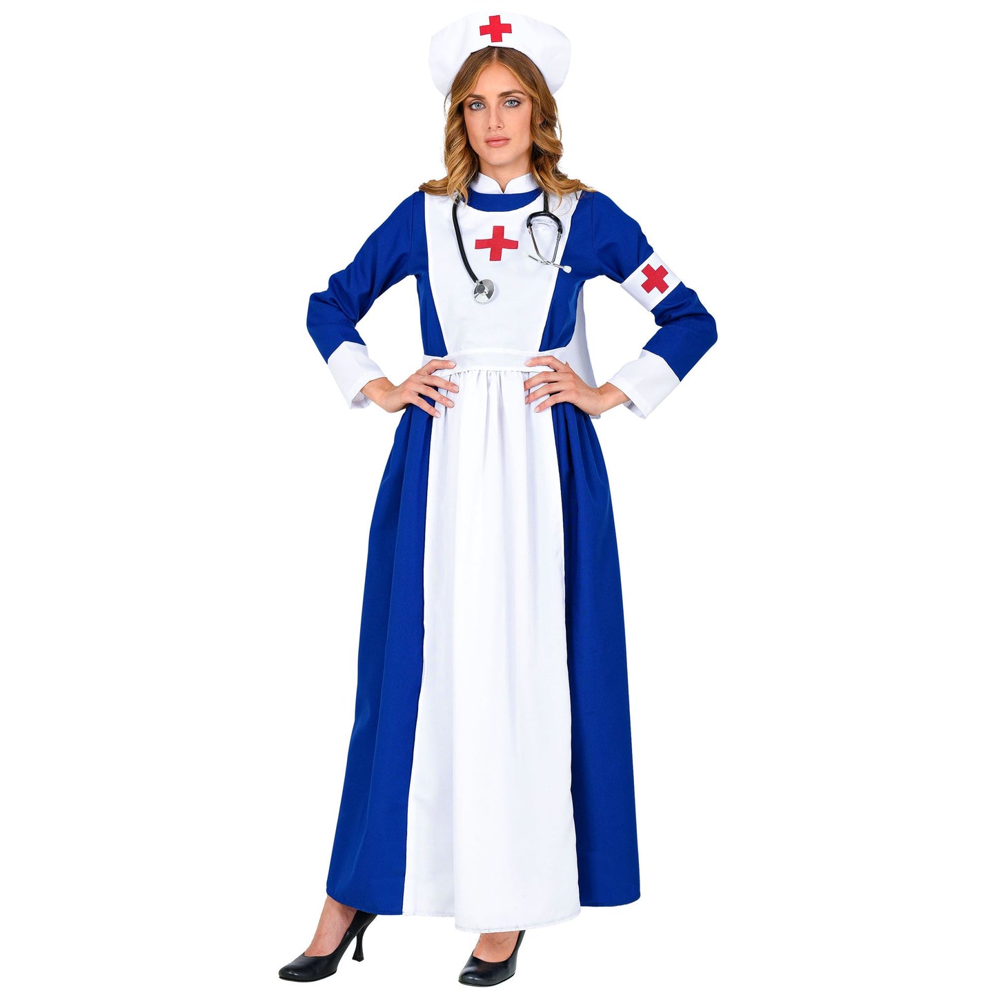 "RETRO KRANKENSCHWESTER" (Kleid, Haube, Armbinde) – Vorderansicht