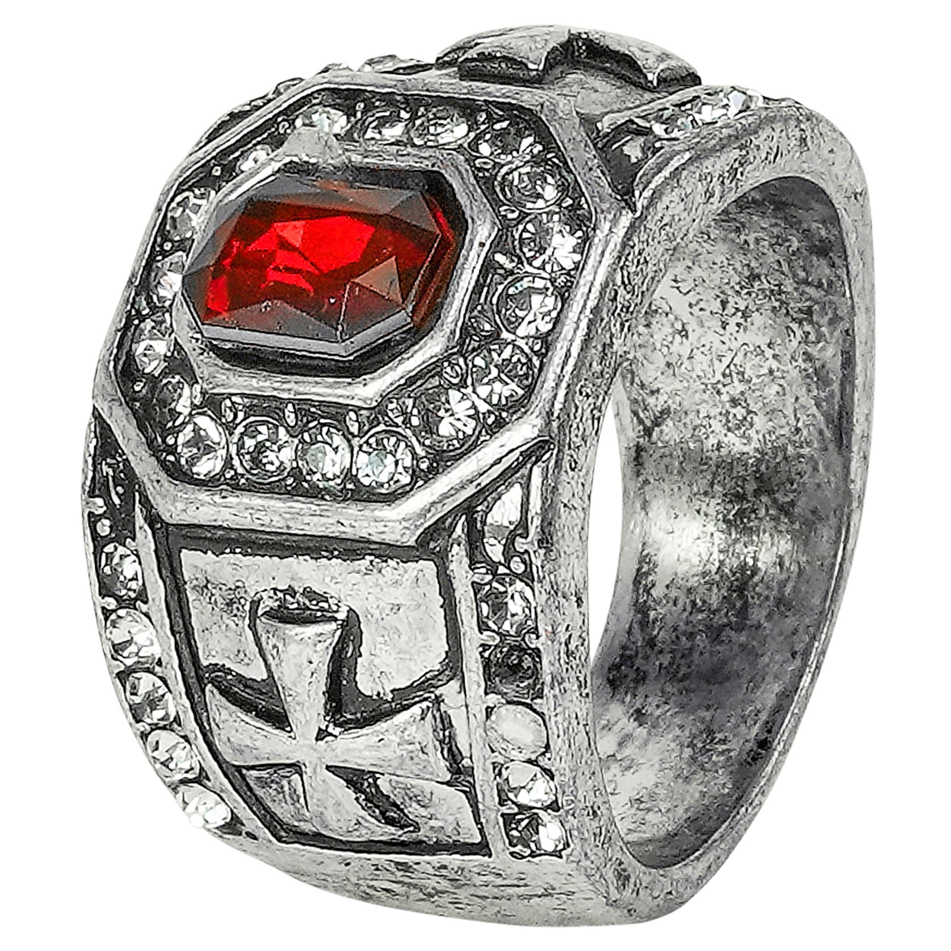 "RING MIT STRASS & ROTEM EDELSTEIN" – Vorderansicht
