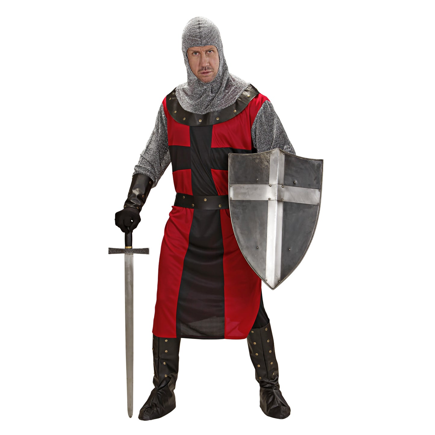 "RITTER DER DUNKLEN EPOCHE" (langer Kasack, Gürtel, Armbänder, Helm, Stiefelüberzieher) – Detailansicht