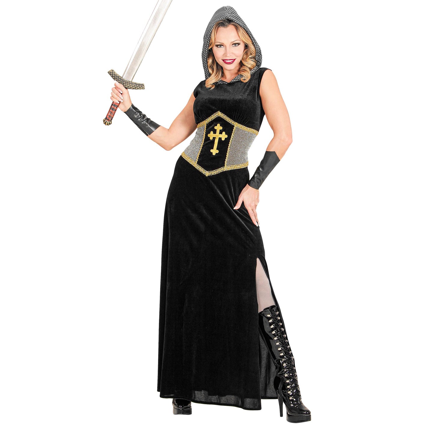 "RITTER" (Kleid mit Kapuze, Armstulpen) – Vorderansicht