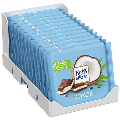 Ritter Sport Kokos 100g Alpen-Vollmilch-Schokolade mit Kokos-Milch-Creme – Seitenansicht